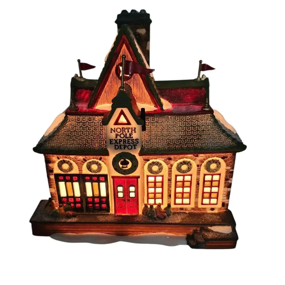 Dept 56 North Pole Series North Pole Express Depot Porcelain Hand Painted VTG 93